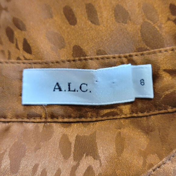 ALC Silk Animal Print Mandarin Collar Long Sleeve Button Down Blouse Top Size 8 - Picture 13 of 16